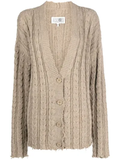 Mm6 Maison Margiela V-neck Cable-knit Cardigan In Beige