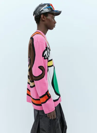 Walter Van Beirendonck Viper Wool Knit Sweater In Pink