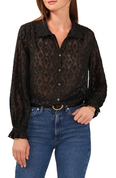 Vince Camuto Metallic Ruffle Cuff Shirt In Rich Black