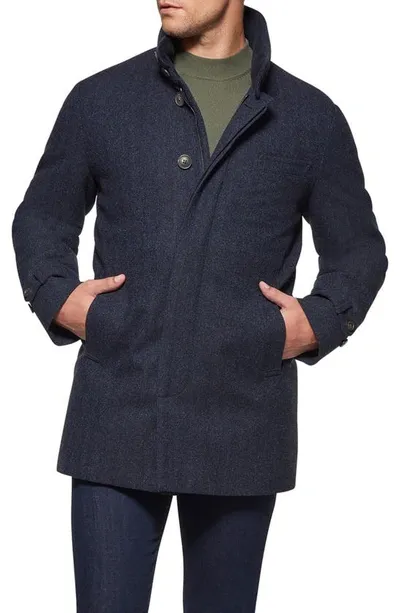 Norwegian Wool Waterproof Herringbone Wool Blend Car Coat In British Blue