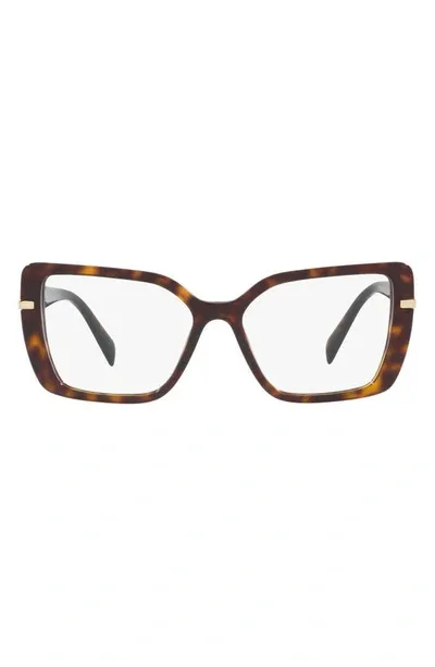 Prada 55mm Square Optical Glasses In Tortoise