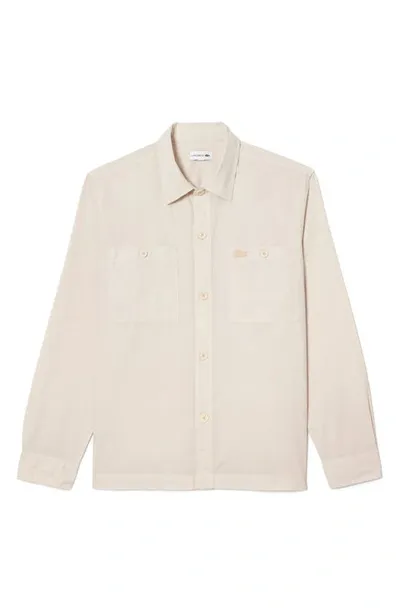 Lacoste Cotton Button-up Overshirt In Eco Beige