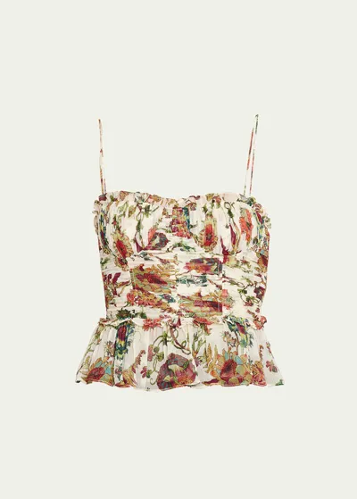 Ulla Johnson Amabel Floral Silk Peplum Top In Freesia