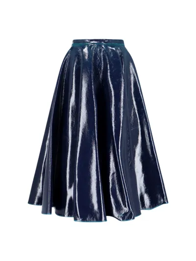 Alaïa Pleated Midi Skirt In Blue