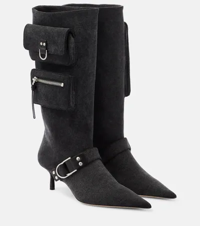 Blumarine Jeanne Denim Knee-high Boots In Dark Blue