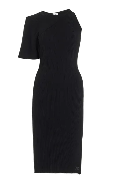 Courrèges Asymmetric Ribbed-knit Midi Dress In Black