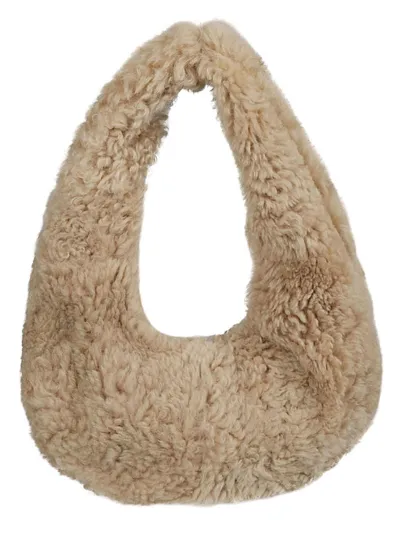 Anita Bilardi Faux Fur Shoulder Bag In Beige