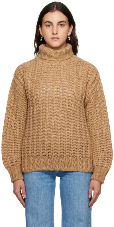 Anine Bing Iris Cable-knit Merino Wool-blend Sweater In Oatmeal