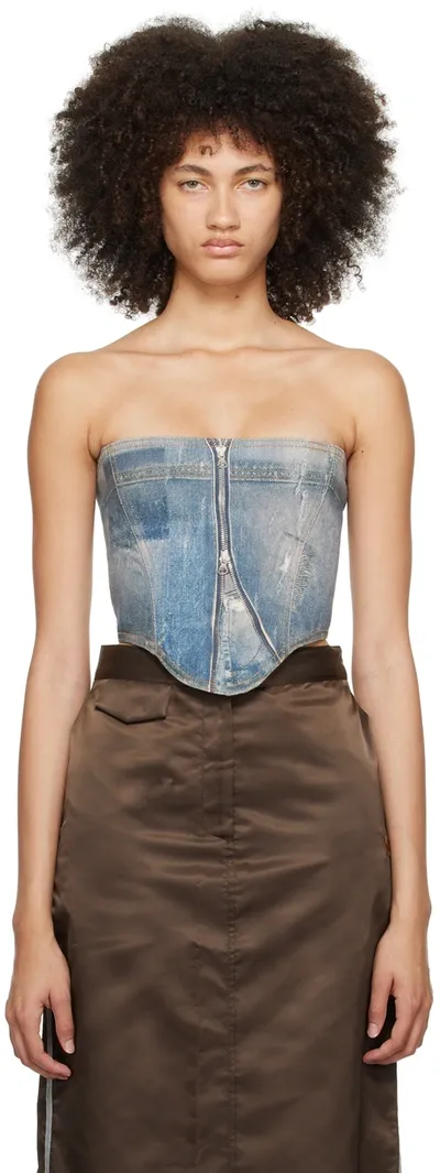 Open Yy Blue Jean Effect Denim Corset In Denim Blue