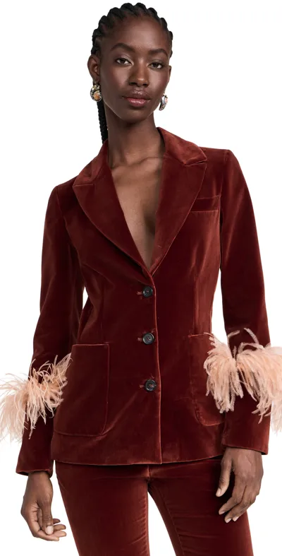 La Doublej Keaton Velvet Feather-cuff Blazer In Solid