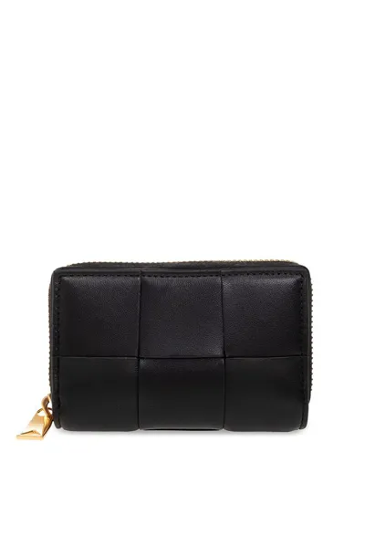 Bottega Veneta Cassette Accordion Zip Around Card Holder In Black