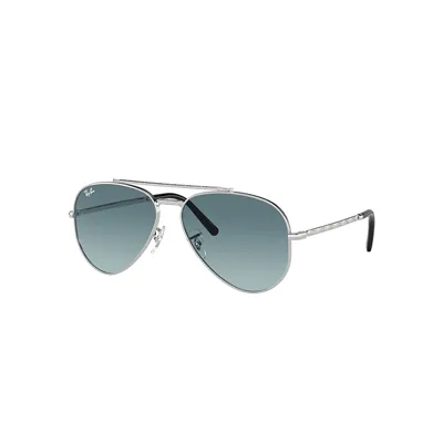 Ray Ban New Aviator Sunglasses Silver Frame Blue Lenses 62-14 In Silber