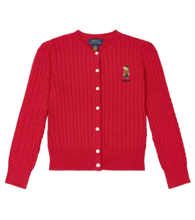 Polo Ralph Lauren Kids' Polo Bear Cable-knit Cotton Cardigan In Red