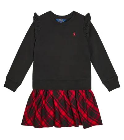 Polo Ralph Lauren Kids' Checked Cotton-blend Sweatshirt Dress In Black