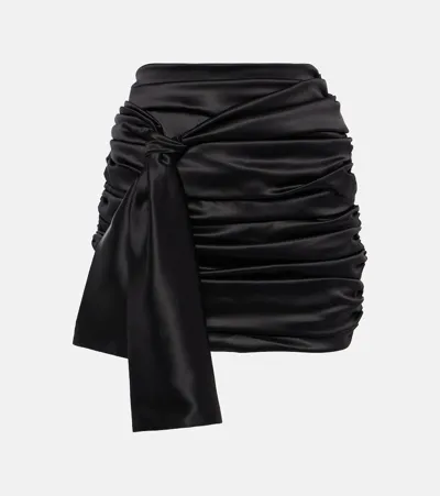 Dolce & Gabbana Ruched Silk-blend Satin Miniskirt In Black