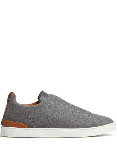 Zegna Triple Stitch Slip-on Sneakers In Grey Mélange