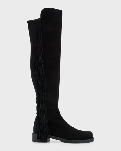 Stuart Weitzman 5050 Suede Fringe Over-the-knee Boots In Black