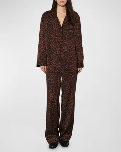 Mara Hoffman Marella Leo-print Relaxed Straight-leg Pants In Brown