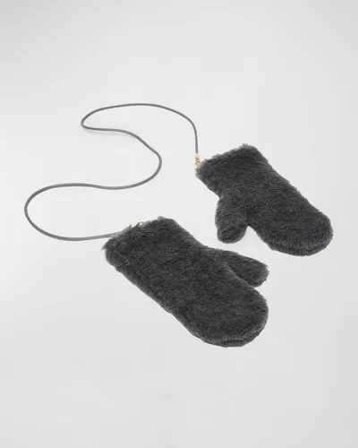 Max Mara Ombrato Teddy Mittens In Dark Grey