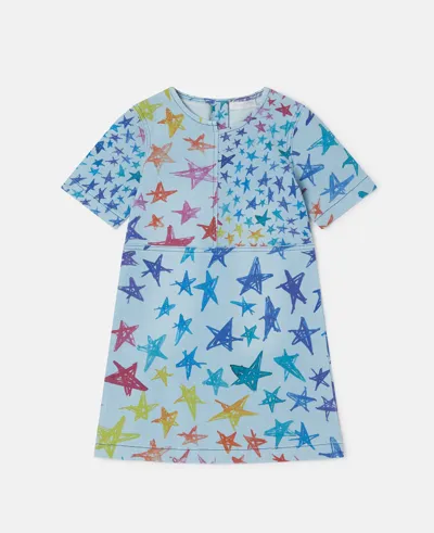 Stella Mccartney Scribbled Star Print Denim Dress In Blue Multicolour