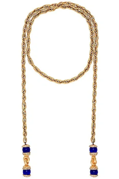 Pre-owned Chanel Gripoix Rhinestone Lariat Necklace In Gold