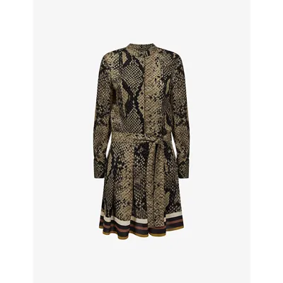 Reiss Brown Snake Print Belted Mini Dress