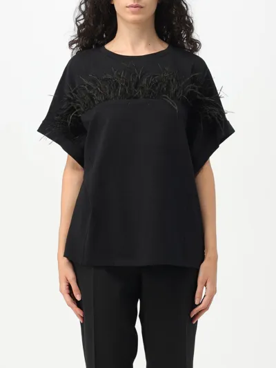 Twinset Feather-detailing Cotton T-shirt In Black