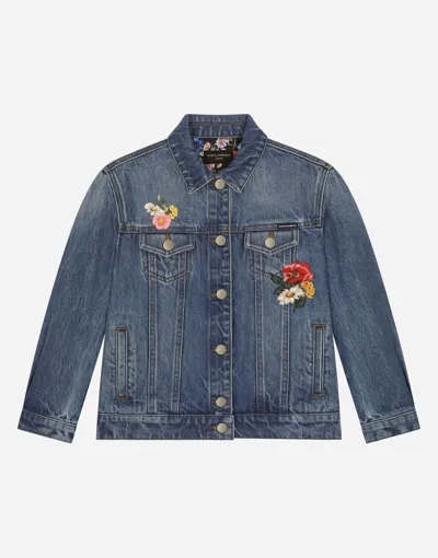 Dolce & Gabbana Stretch Denim Jacket With Embroidery In Multicolor