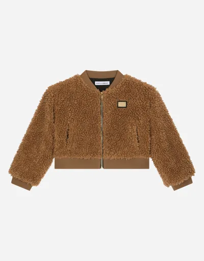 Dolce & Gabbana Padded Faux Shearling Bomber Jacket In Beige