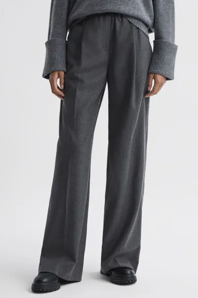 Reiss Grey Wool Blend Wide Leg Trousers