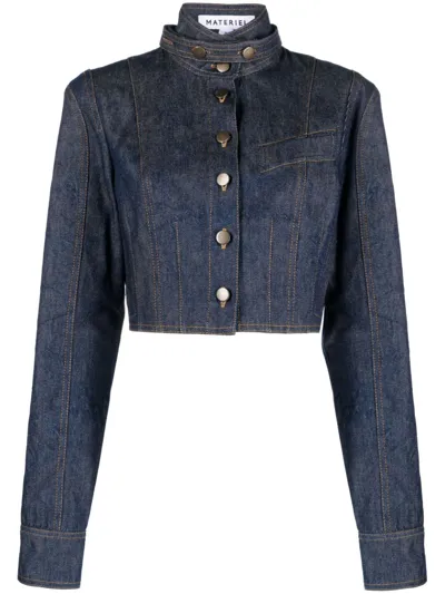 Materiel Corset Cropped Denim Jacket In Blue