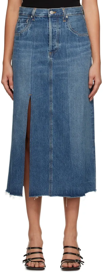 Citizens Of Humanity Blue Raian Splice Rework Denim Midi Skirt In Veranda (dk Ind)