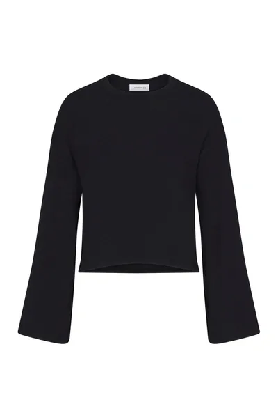 Anemos Bell Sleeve Boxy Crop Sweater In Modal Knit In Black