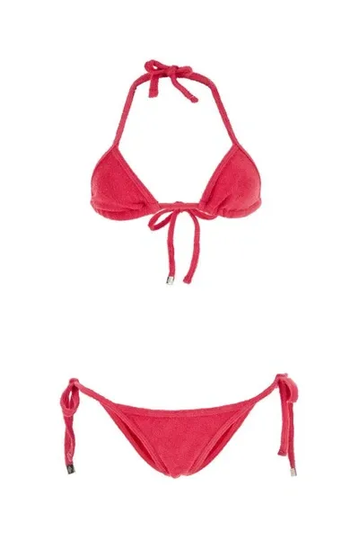 Attico Watermelon Red Terry Cloth Triangle Bikini