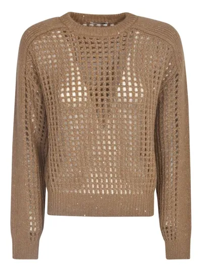 Brunello Cucinelli Crochet Knit Sweater In Neutrals