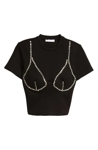 Area Crystal Bustier Cup Crop T-shirt In Black