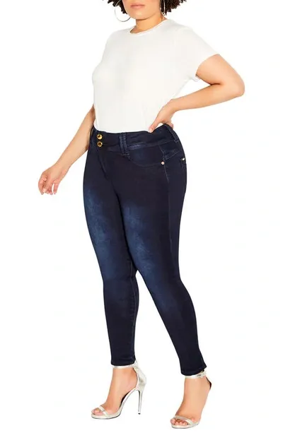 City Chic Asha Skinny Jeans In Dark Denim