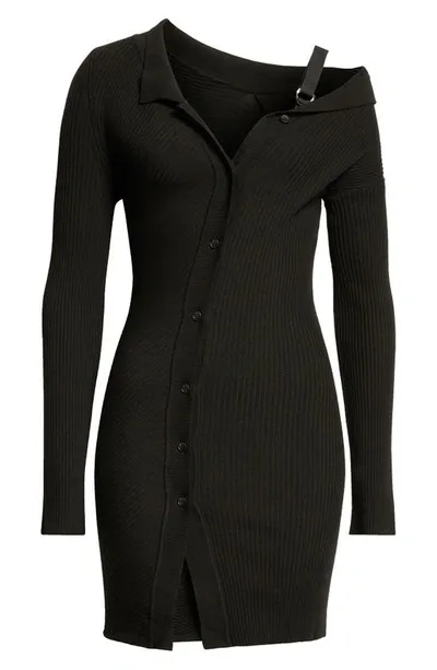 Jacquemus Colin Asymmetric Ribbed Wool-blend Mini Dress In Black