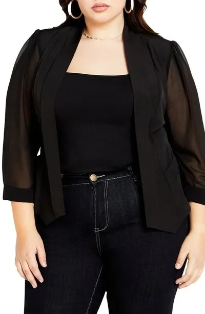 City Chic Trendy Plus Size Drapey 3/4-length Sleeve Blazer Jacket In Black