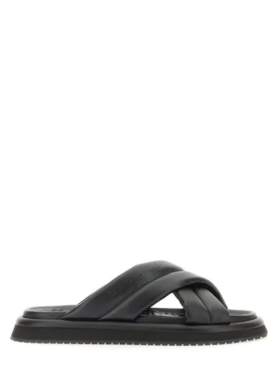 Dolce & Gabbana Debossed-logo Leather Sandals In Black