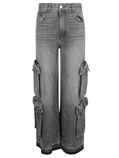 Amiri High Waist Stonewashed Wide Cargo Jeans In Stone Grey