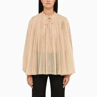 Chloé Pleated Wool-gauze Blouse In Brown