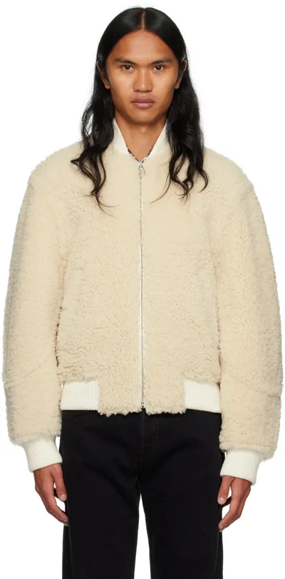 Jacquemus Le Blouson Pilou Shearling Bomber Jacket In White