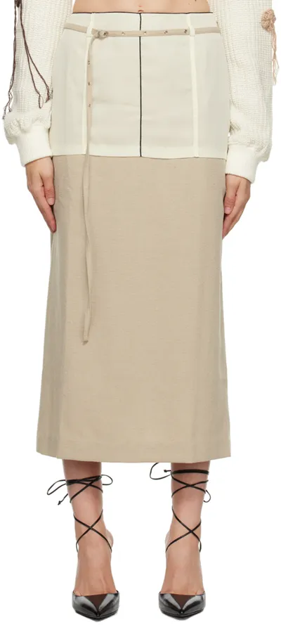 Kijun Beige Layered Midi Skirt In Cream / Beige