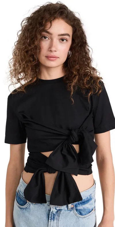 Msgm Pussy-bow Fastening Cotton T-shirt In Black