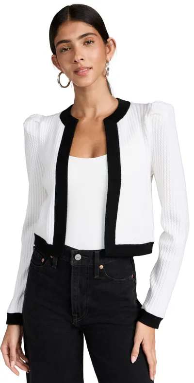 Alice And Olivia Trina Cable Cropped Cardigan In Ecru/black