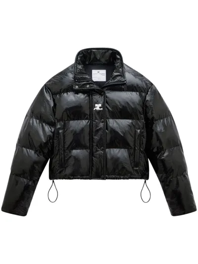 Courrèges Vynil Logo-print Puffer Jacket In Black