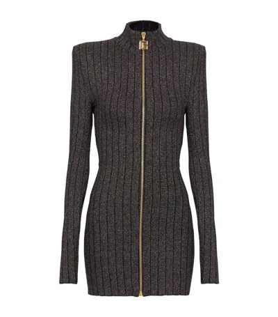 Balmain Lurex Zip-up Mini Dress In Black