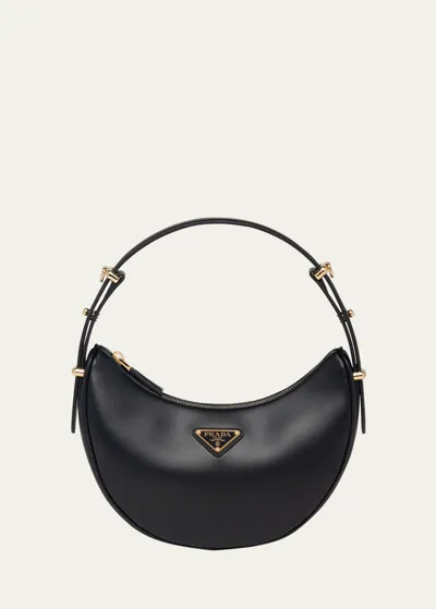 Prada Zip Calf Leather Shoulder Bag In Black