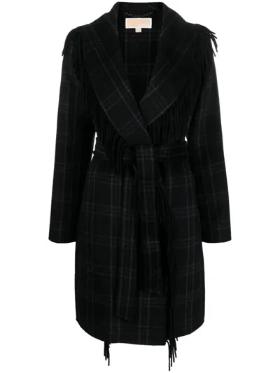 Michael Kors Check Coat In Black  